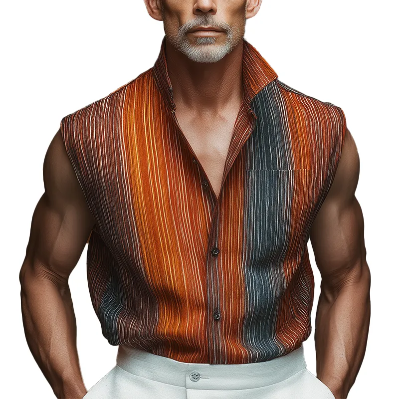 Men's Summer Retro Gradient Stripe Print Cotton Blend Sleeveless Shirt MTA1052G8P sold by Manly