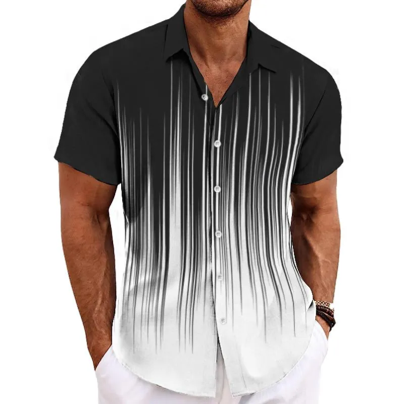 Men's Casual Colorblock Ray Lapel Short-sleeved Shirt 07714440TO sold by Manly