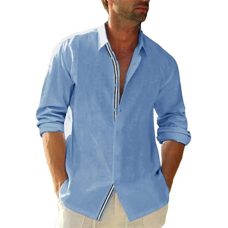 Men's Solid Lapel Long Sleeve Casual Shirt 37454830Z sold by Manly