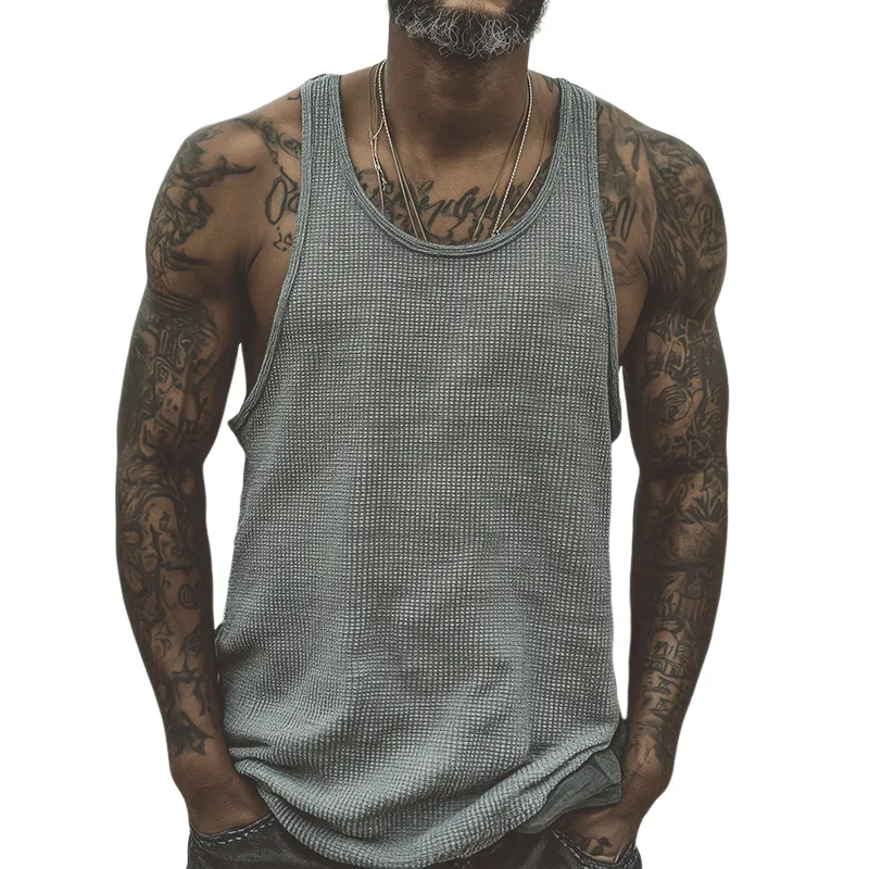 Men's Retro Casual Waffle Crew Neck Tank Top MTA1433G6TO sold by Manly