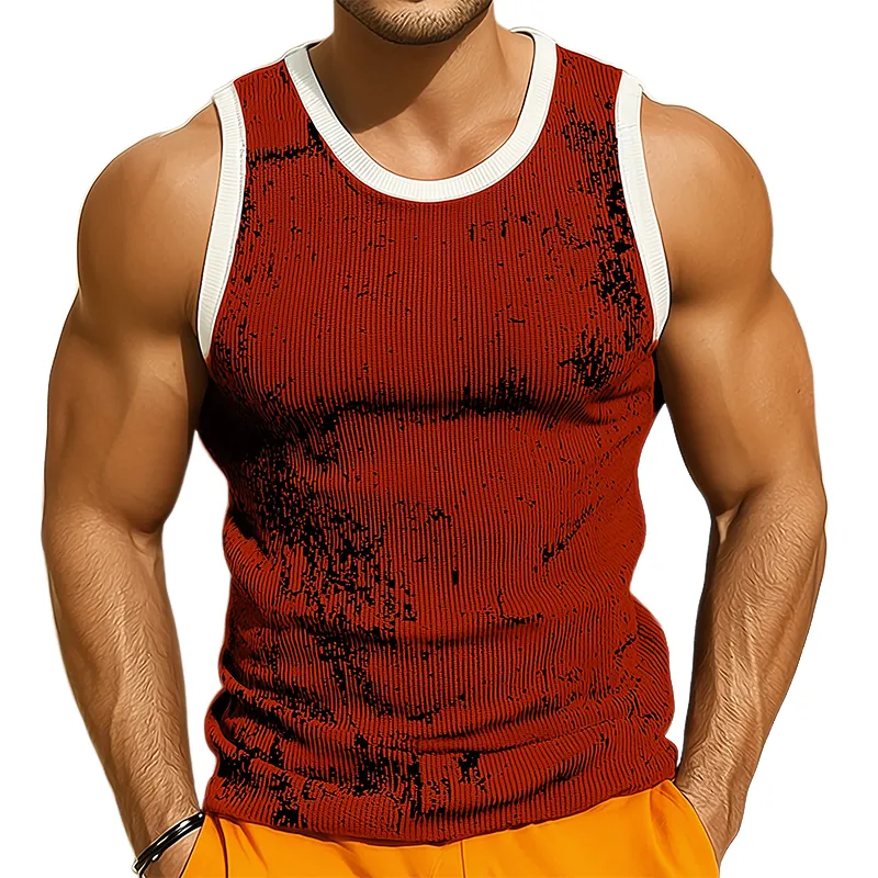 Men's Retro Casual Printed Colorblock Crew Neck Tank Top MTA1466G2TO sold by Manly