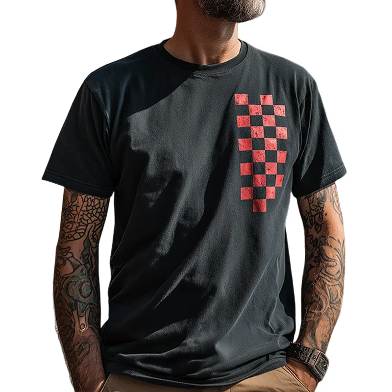 Men's Retro Casual Checkerboard Printed Round Neck Short Sleeve T-Shirt MTA1460G1TO sold by Manly