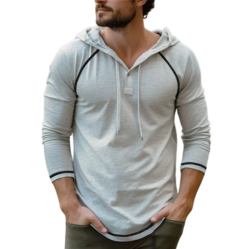 Men's Vintage Casual Cotton Hooded Pocket Long Sleeve T-Shirt MTA1423G0TO sold by Manly