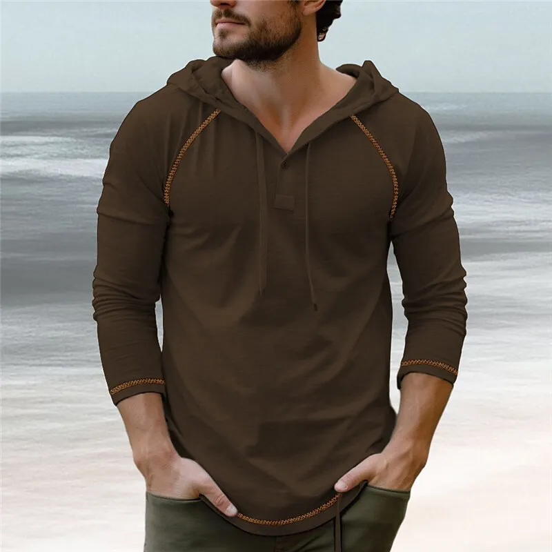 Men's Vintage Casual Cotton Hooded Pocket Long Sleeve T-Shirt MTA1423G0TO sold by Manly product image thumbnail 3