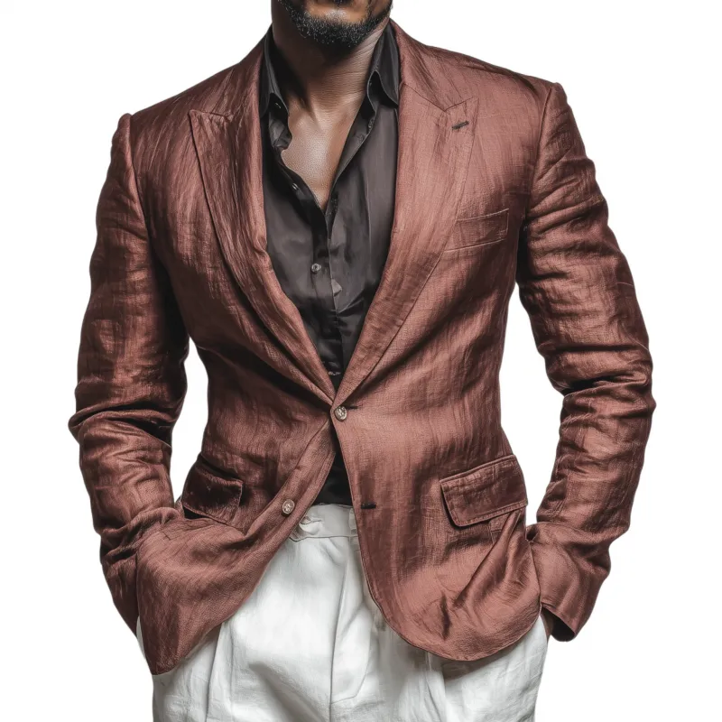 Men's Casual Solid Color Tencel Blended Peak Lapel Single Breasted Slim Fit Blazer MTA1191G2M sold by Manly