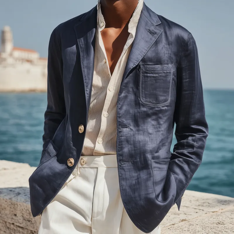 Men's Casual Solid Color Tencel Blended Notch Lapel Single-breasted Slim-fit Blazer MTA1196G5M sold by Manly product image thumbnail 2