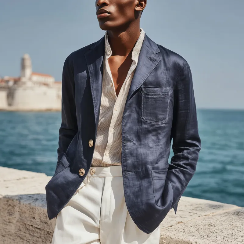 Men's Casual Solid Color Tencel Blended Notch Lapel Single-breasted Slim-fit Blazer MTA1196G5M sold by Manly product image thumbnail 3