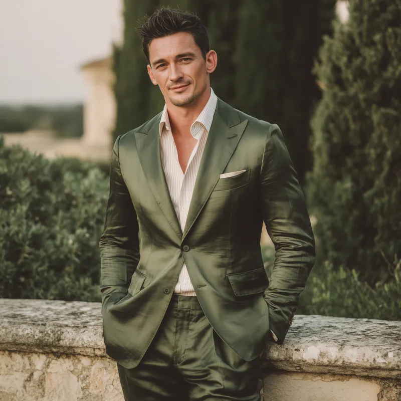 Men's Vintage Elegant Solid Color Tencel Blended Peak Lapel Single Breasted Slim Fit Blazer MTA1173G5M sold by Manly product image thumbnail 3