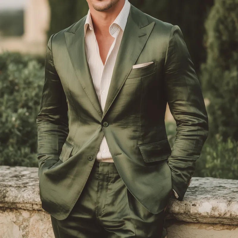 Men's Vintage Elegant Solid Color Tencel Blended Peak Lapel Single Breasted Slim Fit Blazer MTA1173G5M sold by Manly product image thumbnail 2