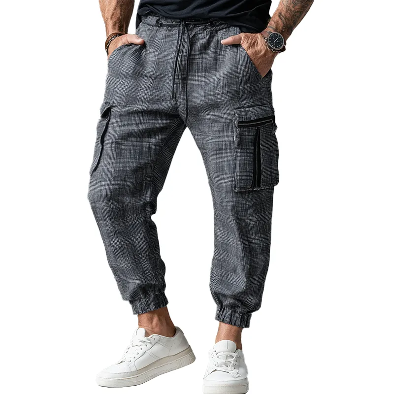 Men's Summer Fashion Plaid Linen Casual Pants MTA1471G7P sold by Manly