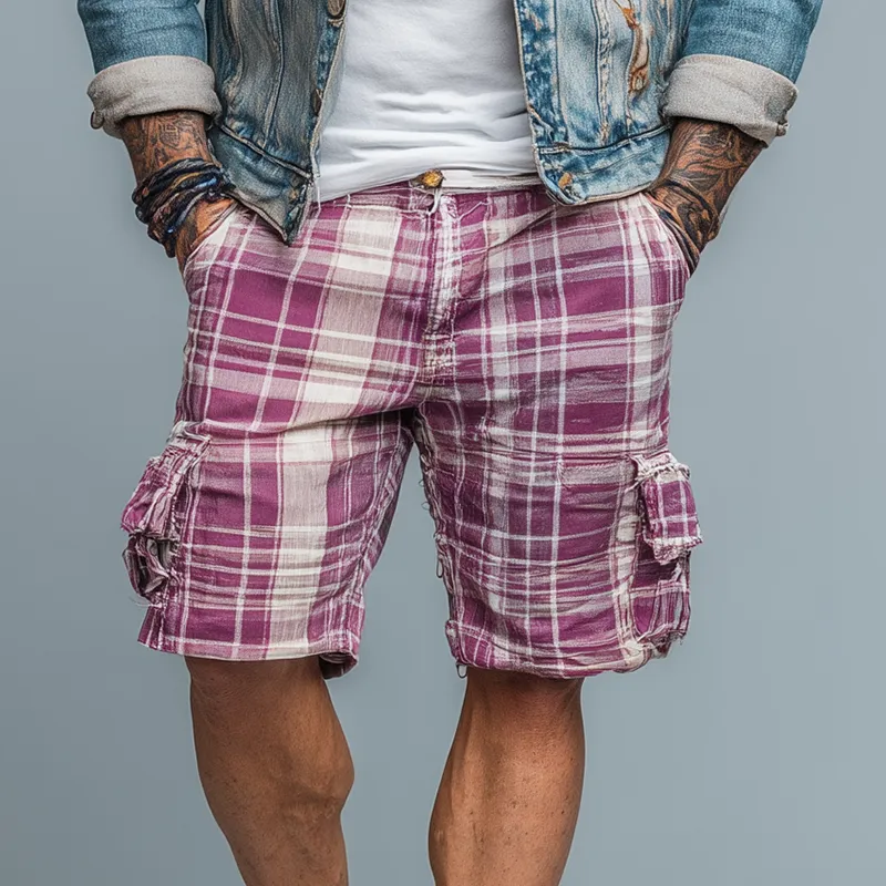 Men's Summer Linen Blend Fashion Plaid Print Casual Shorts MTA1457G6P sold by Manly product image thumbnail 2