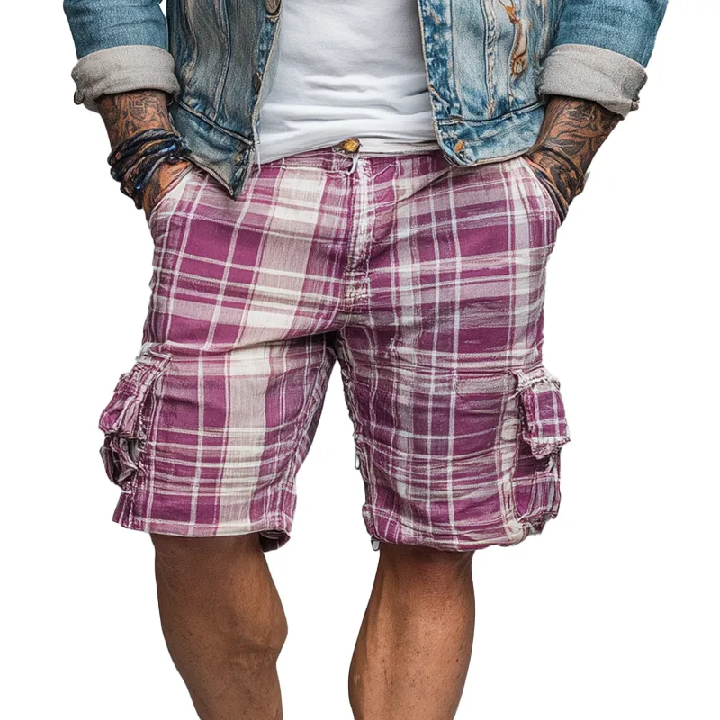 Men's Summer Linen Blend Fashion Plaid Print Casual Shorts MTA1457G6P sold by Manly