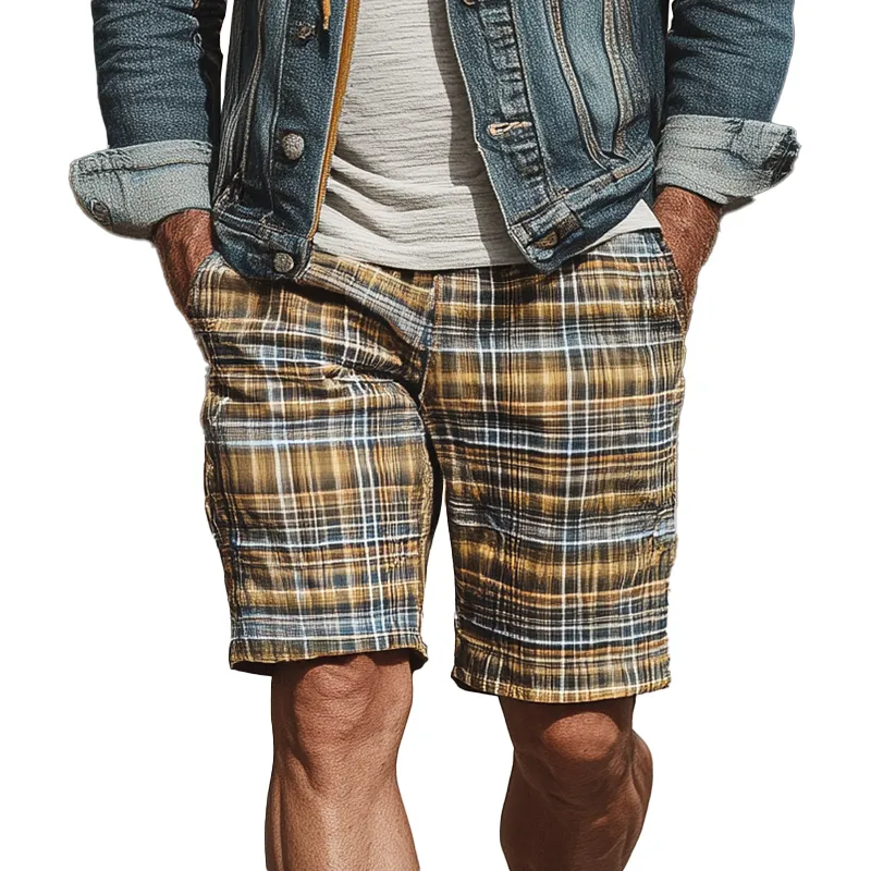 Men's Summer Cotton Blend Fashion Check Print Casual Shorts MTA1461G7P sold by Manly