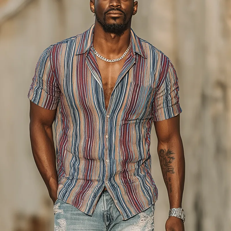 Men's Summer Cotton Blend Fashion Stripe Print Short Sleeve Shirt MTA1402G1P sold by Manly product image thumbnail 3