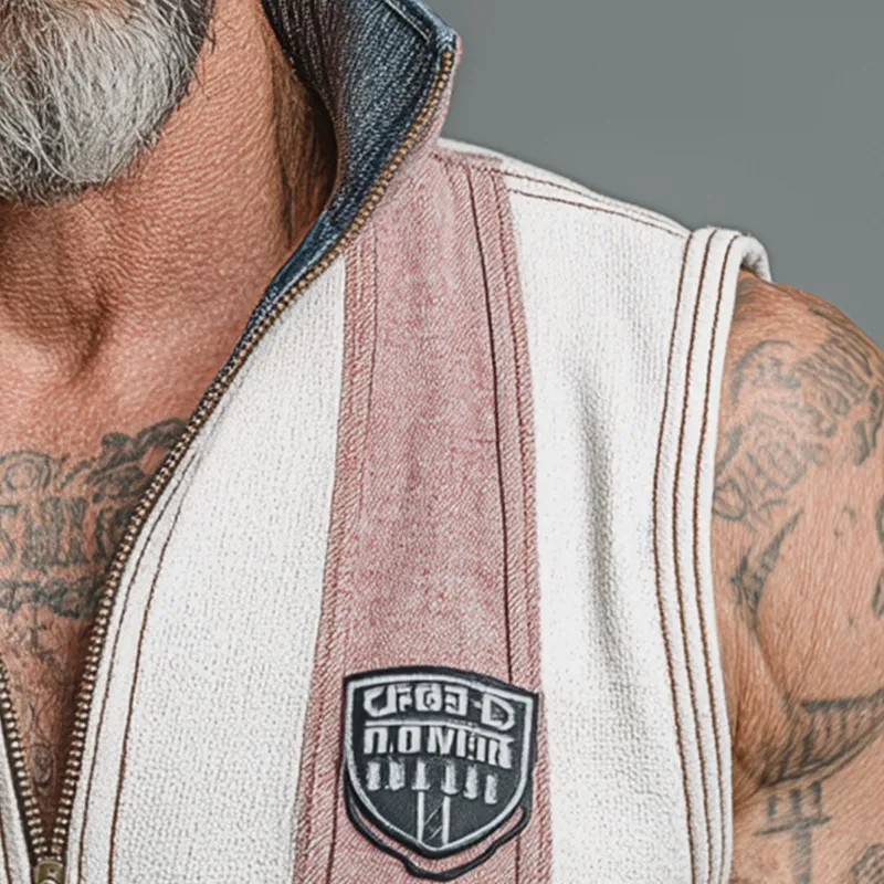 Men's Summer Cotton Blend Vintage Print Sleeveless Zipper Tank Top MTA1433G7P sold by Manly product image thumbnail 3