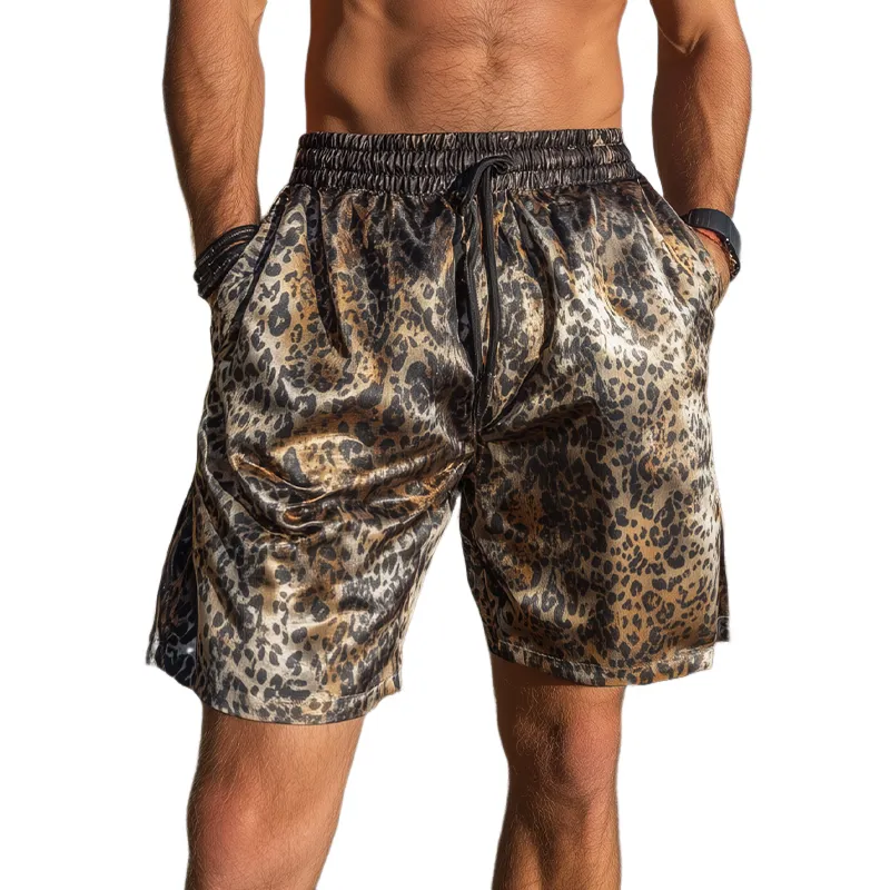 Men's Fashion Casual Leopard Print Satin Elastic Waist Shorts MTA1437G8K sold by Manly