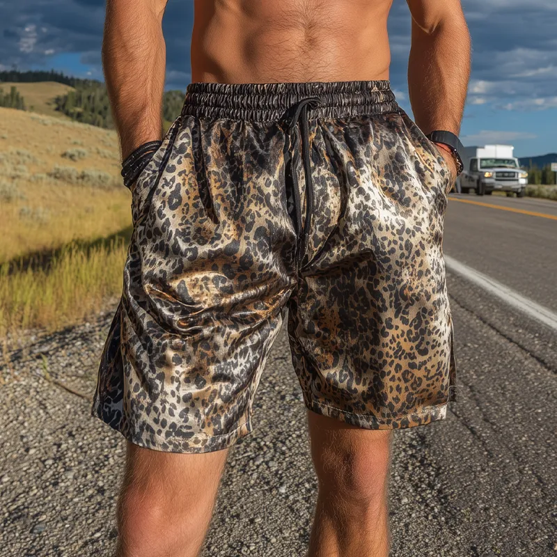 Men's Fashion Casual Leopard Print Satin Elastic Waist Shorts MTA1437G8K sold by Manly product image thumbnail 2