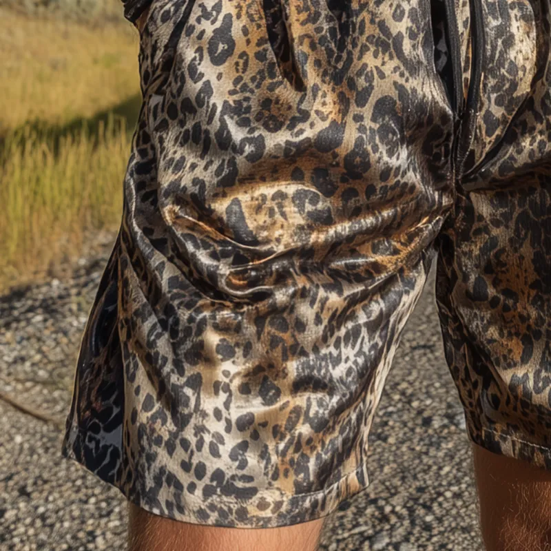 Men's Fashion Casual Leopard Print Satin Elastic Waist Shorts MTA1437G8K sold by Manly product image thumbnail 5