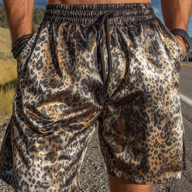 Men's Fashion Casual Leopard Print Satin Elastic Waist Shorts MTA1437G8K sold by Manly product image thumbnail 4