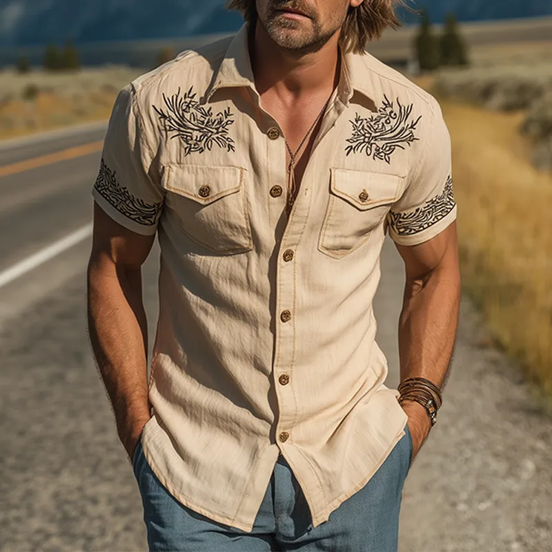 Men's Classic Casual Cotton And Linen Printed Multi-pocket Slim Fit Short-sleeved Shirt MTA1483G8K sold by Manly product image thumbnail 2