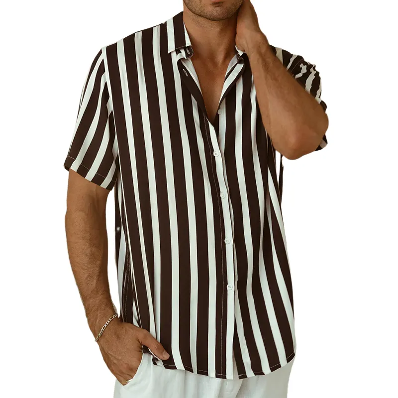 Men's Classic Casual Contrast Color Vertical Striped Cotton Blend Short Sleeve Shirt MTA1440G0K sold by Manly