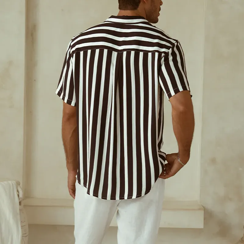 Men's Classic Casual Contrast Color Vertical Striped Cotton Blend Short Sleeve Shirt MTA1440G0K sold by Manly product image thumbnail 4