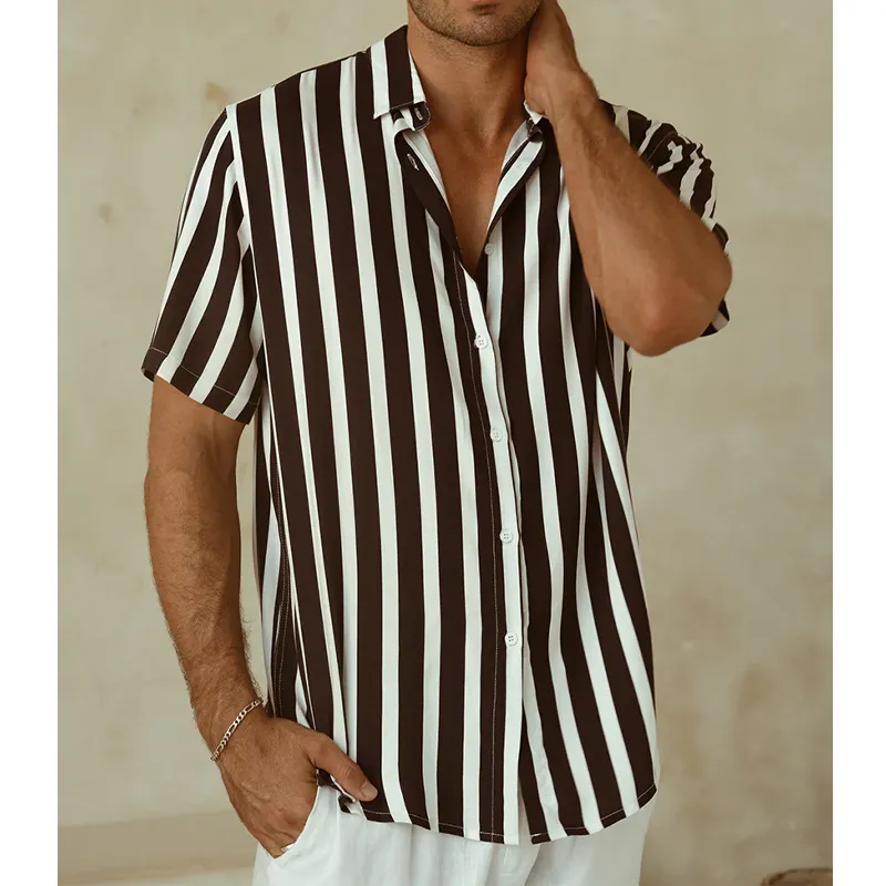 Men's Classic Casual Contrast Color Vertical Striped Cotton Blend Short Sleeve Shirt MTA1440G0K sold by Manly product image thumbnail 2