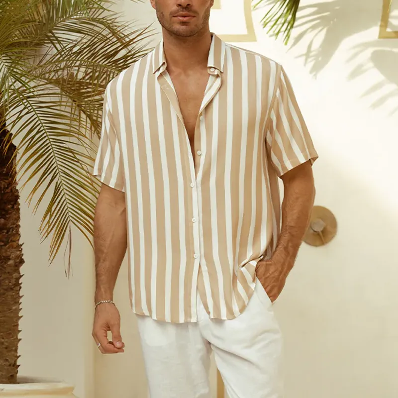Men's Classic Casual Contrast Color Vertical Striped Cotton Blend Short Sleeve Shirt MTA1440G0K sold by Manly product image thumbnail 5