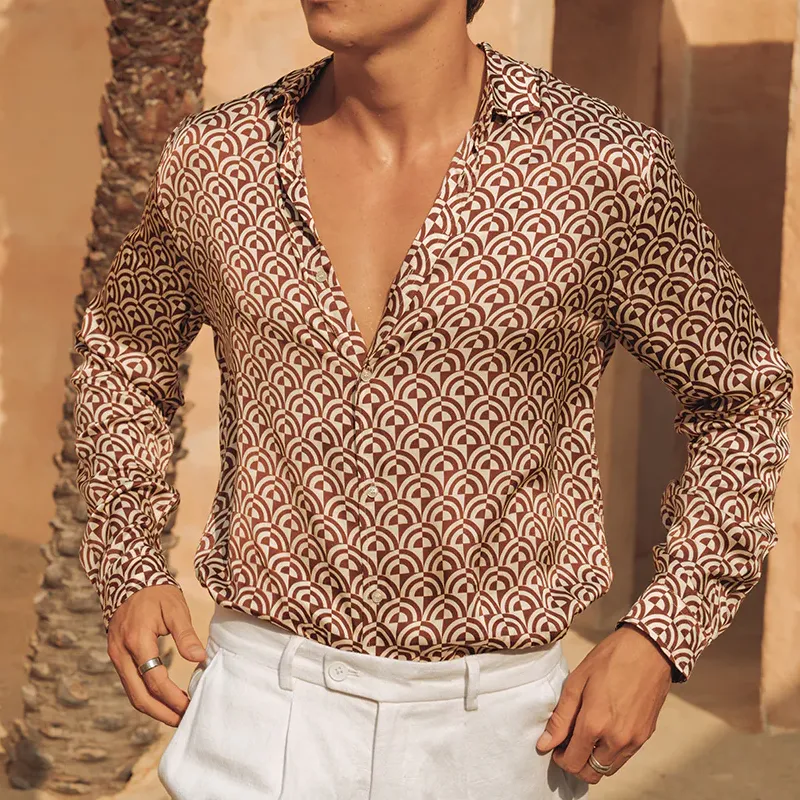 Men's Classic Retro Satin Geometric Print Long Sleeve Shirt MTA1410G9K sold by Manly product image thumbnail 5