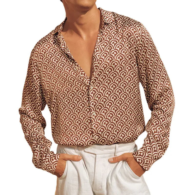 Men's Classic Retro Satin Geometric Print Long Sleeve Shirt MTA1410G9K sold by Manly