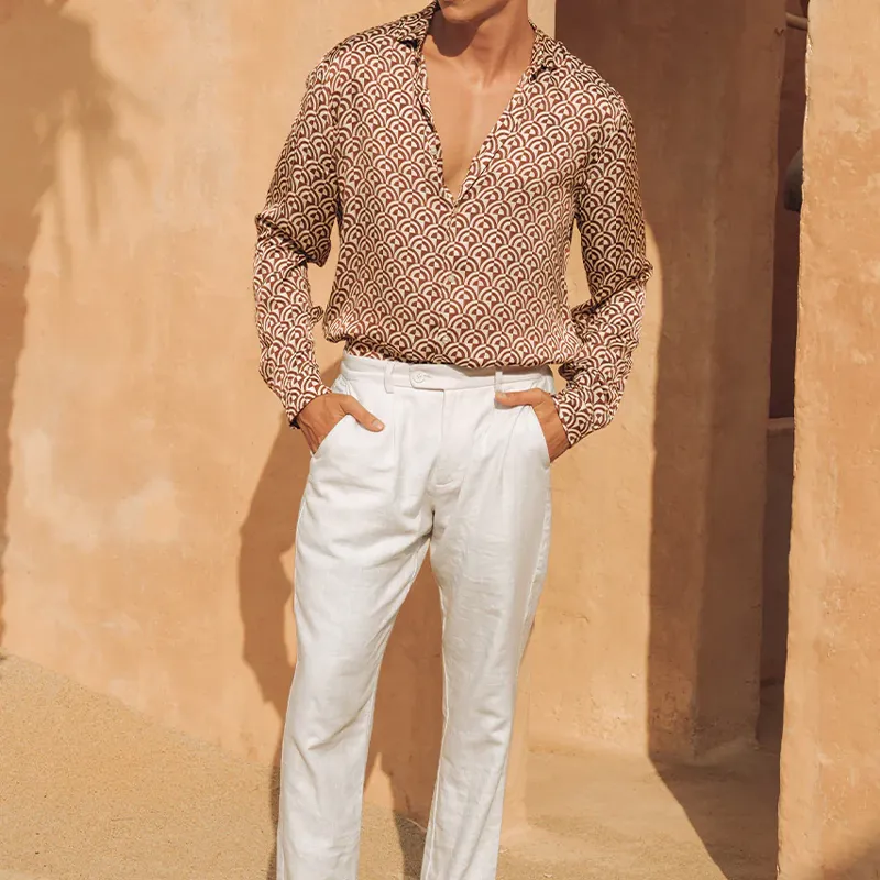 Men's Classic Retro Satin Geometric Print Long Sleeve Shirt MTA1410G9K sold by Manly product image thumbnail 3