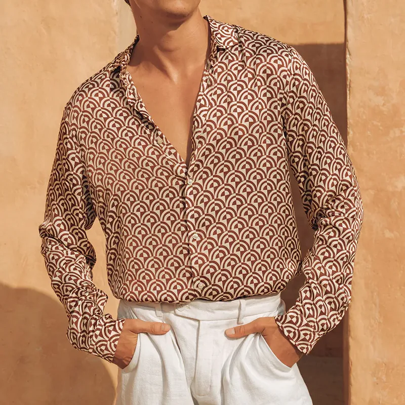 Men's Classic Retro Satin Geometric Print Long Sleeve Shirt MTA1410G9K sold by Manly product image thumbnail 2