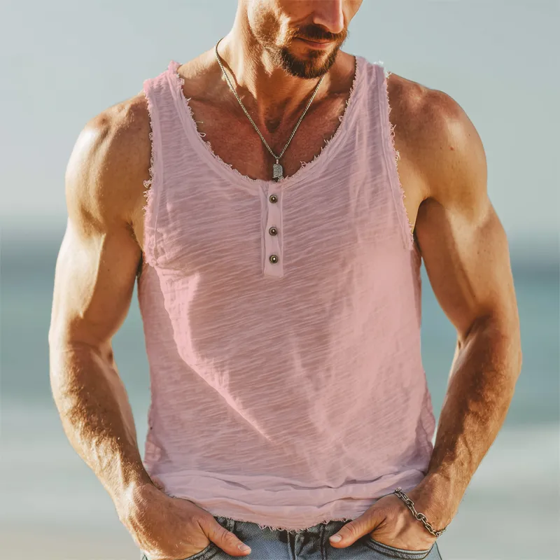 Men's Summer Basics Slub Fabric Raw Edge Tank Top MTA1452G9U sold by Manly product image thumbnail 4