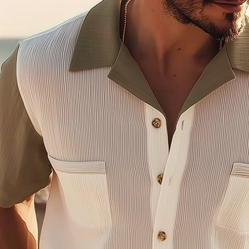 Men's Summer Classic Striped Textured Colorblock Short Sleeve Shirt MTA1494G3U sold by Manly product image thumbnail 3