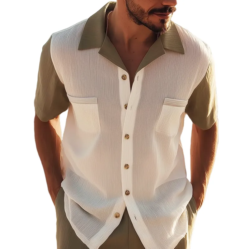 Men's Summer Classic Striped Textured Colorblock Short Sleeve Shirt MTA1494G3U sold by Manly