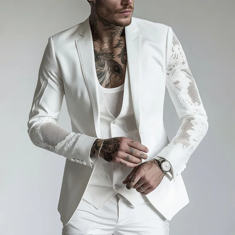 Men's Lace Sleeve Notch Lapel Two Buttons Blazer MTA1476G9Z sold by Manly product image thumbnail 2