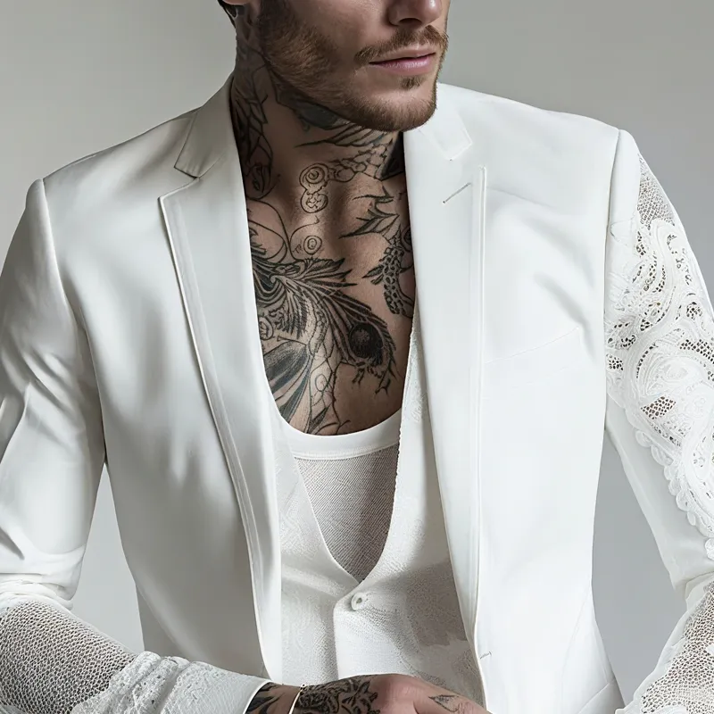 Men's Lace Sleeve Notch Lapel Two Buttons Blazer MTA1476G9Z sold by Manly product image thumbnail 3
