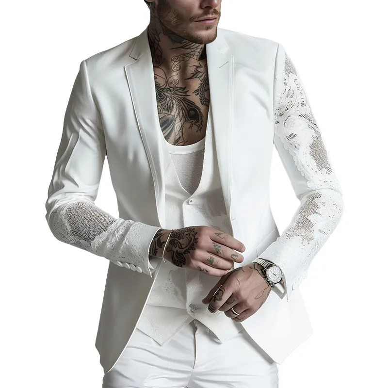 Men's Lace Sleeve Notch Lapel Two Buttons Blazer MTA1476G9Z sold by Manly