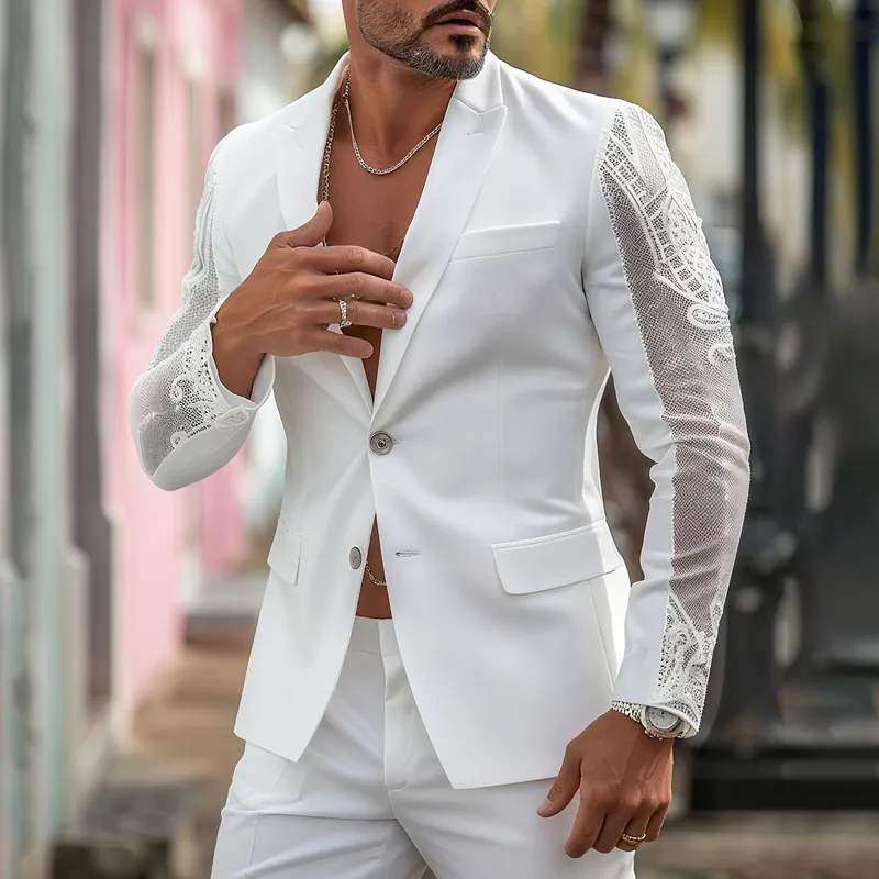 Men's Lace Sleeve Peak Lapel Two Buttons Blazer MTA1436G8Z sold by Manly product image thumbnail 2