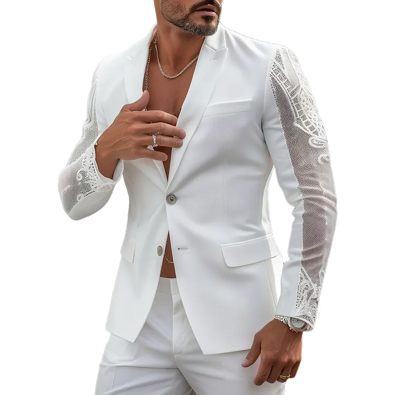 Men's Lace Sleeve Peak Lapel Two Buttons Blazer MTA1436G8Z sold by Manly