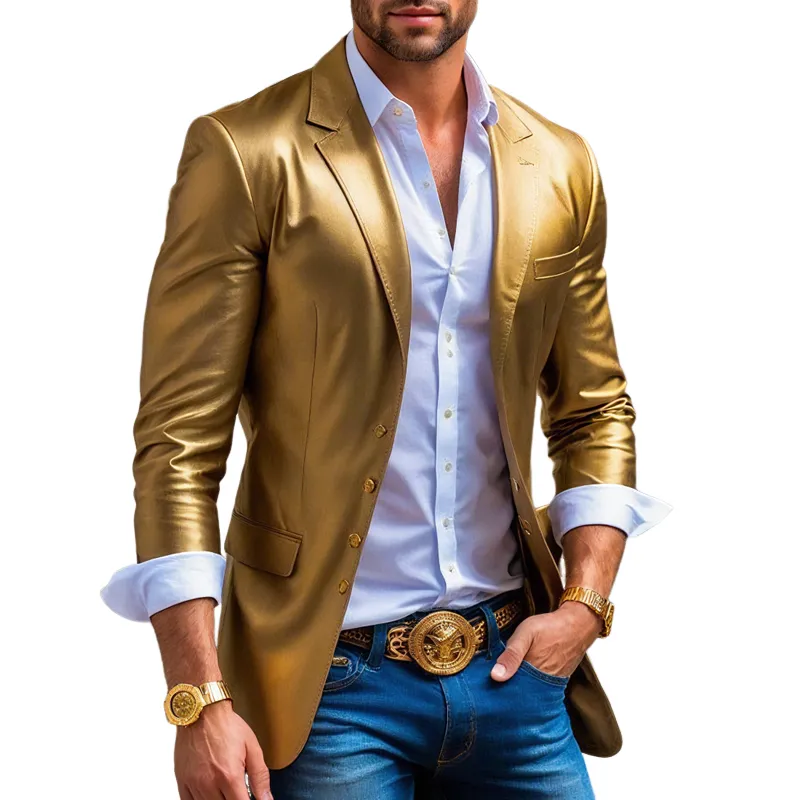 Men's Satin Notch Lapel Single Breasted Blazer MTA1474G5Z sold by Manly