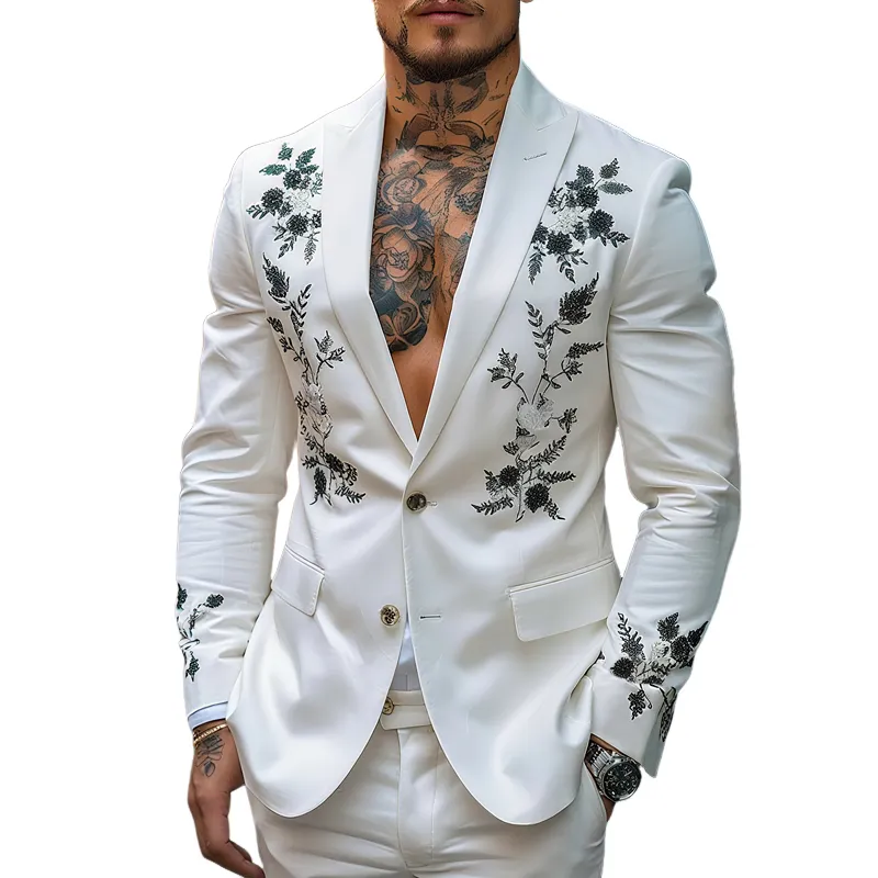 Men's Floral Print Peak Lapel Two Buttons Blazer MTA1495G5Z sold by Manly
