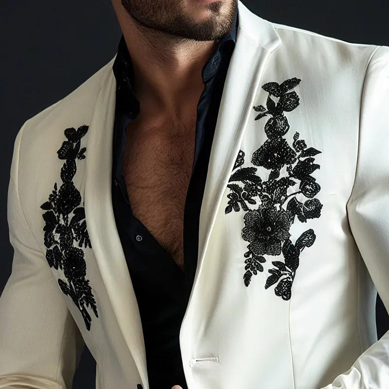 Men's Embroidered Peak Lapel Two Buttons Blazer MTA1426G7Z sold by Manly product image thumbnail 3