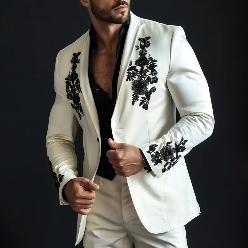 Men's Embroidered Peak Lapel Two Buttons Blazer MTA1426G7Z sold by Manly product image thumbnail 2