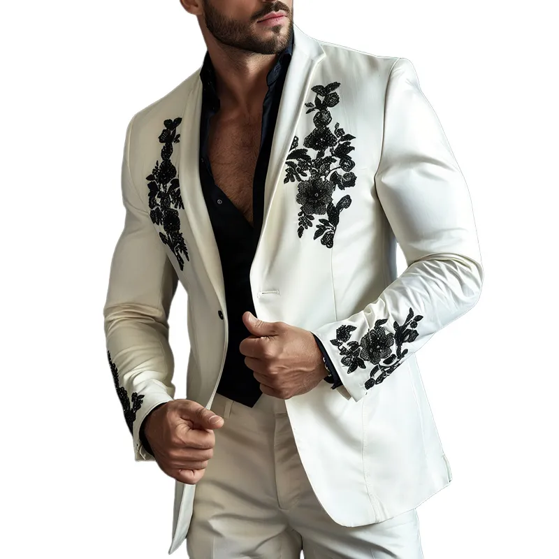 Men's Embroidered Peak Lapel Two Buttons Blazer MTA1426G7Z sold by Manly