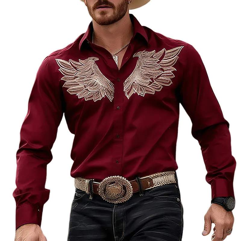 Men's Embroidered Lapel Long Sleeve Shirt MTA1439G6Z sold by Manly