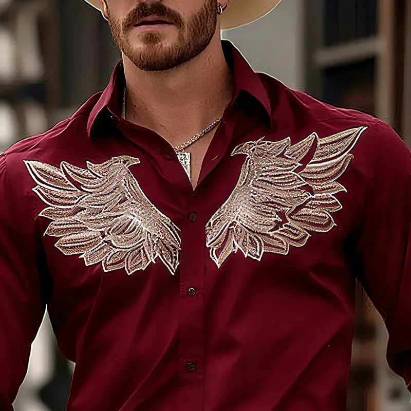 Men's Embroidered Lapel Long Sleeve Shirt MTA1439G6Z sold by Manly product image thumbnail 3