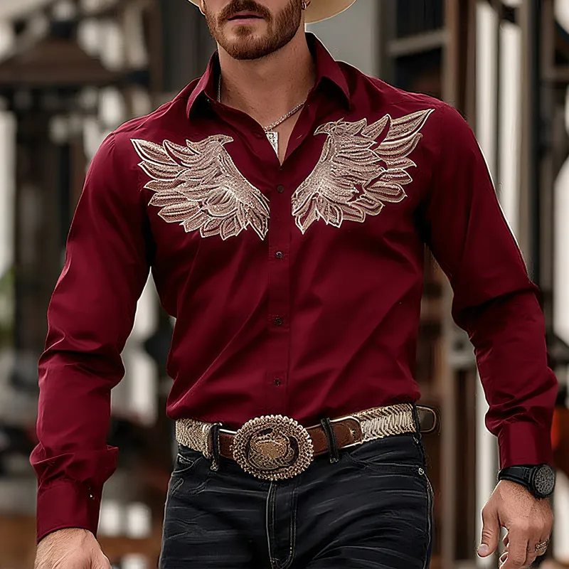 Men's Embroidered Lapel Long Sleeve Shirt MTA1439G6Z sold by Manly product image thumbnail 2