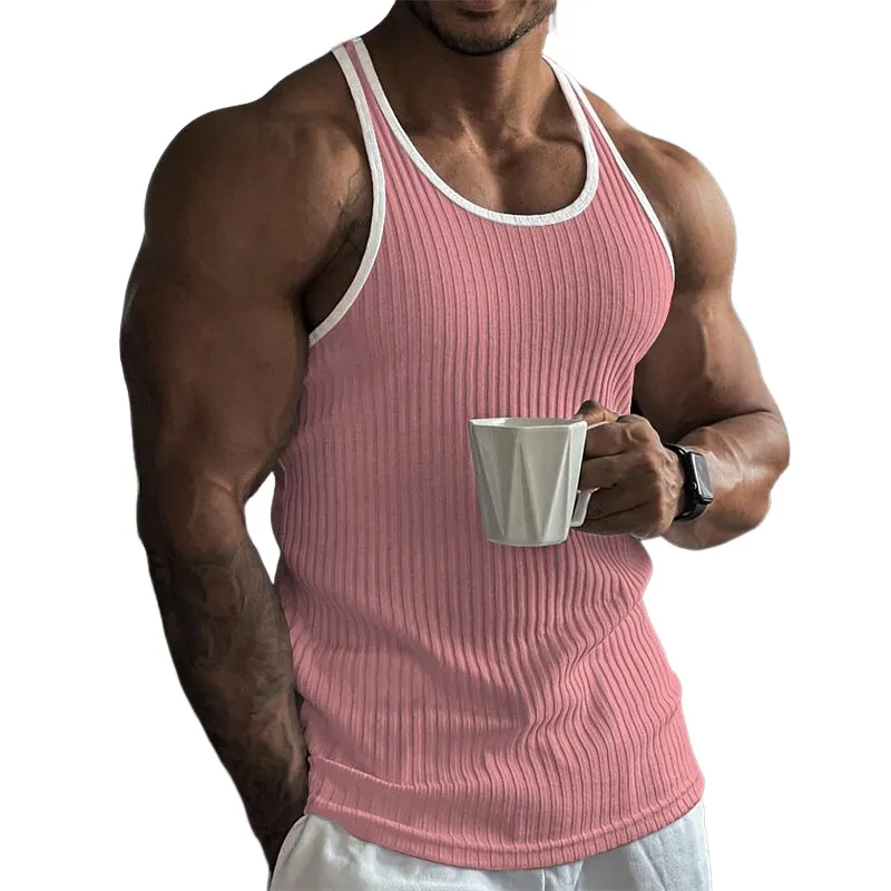 Men's Striped Contrast Knit Crew Neck Tank Top MTA1100G8X sold by Manly product image thumbnail 2