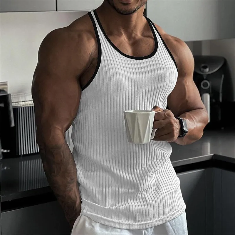 Men's Striped Contrast Knit Crew Neck Tank Top MTA1100G8X sold by Manly product image thumbnail 3
